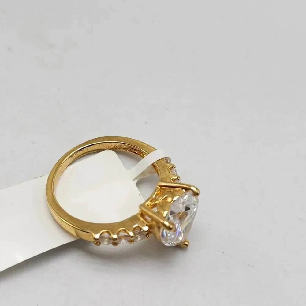 Clear Rhinestone Heart Shaped Gold Vermeil Over Sterling Silver Ring Size 7 - Picture 6 of 6